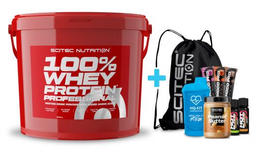 Scitec Nutrition 100% Whey Protein Prof. - 5000 g + Bag & Goodies 